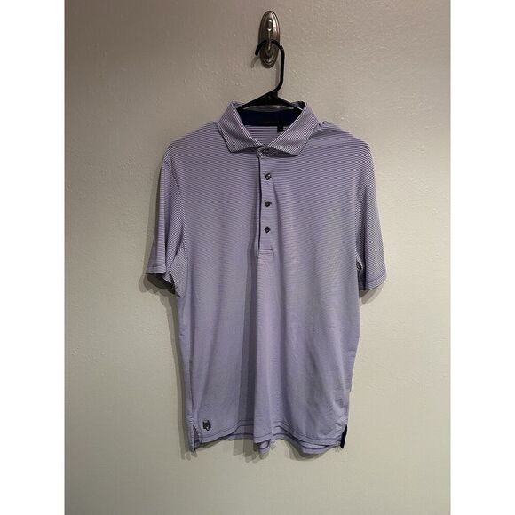 Greyson Mens Medium Purple Striped Golf Polo Shirt FLAW - Picture 1 of 8